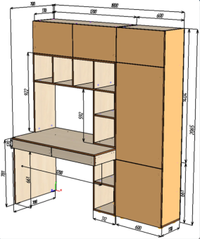 Нестандарт Стол письменный со стеллажом и шкафом 1800 и столешницей 700 - 32820