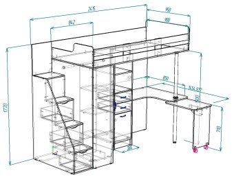 Нестандарт Кровать чердак Мийа 90х200 без пирилл и с изменениями - 50200