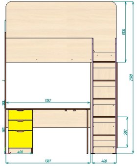 Нестандарт Кровать-чердак Polini Simple с письменным столом и шкафом 90х180 - 50960