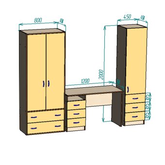 Нестандарт комплект шкаф Милана Пенал Киви + Стол - 43000