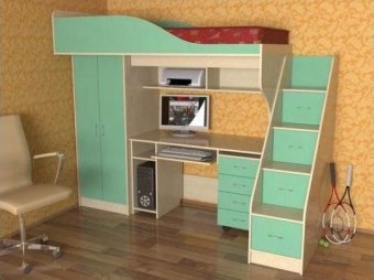 Кровать чердак "Квартет" с лестницей комодом - 35170