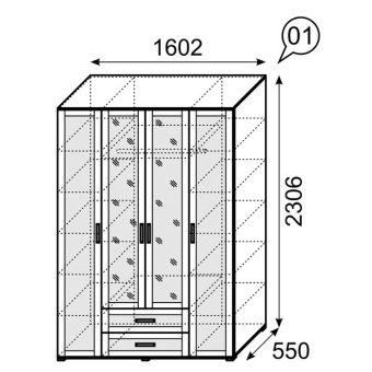 Шкаф для одежды 4-х дверный мод.1 Аргентина с ящиками с зеркалами - 24390