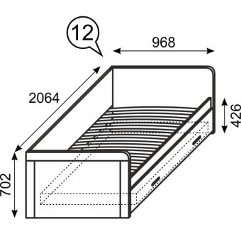 Кровать одинарная 900 мод.12 Ультра с ящиком - 19775