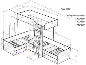 Нестандарт Трио 1900х800 1900х800 1746х800 - 39100