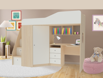 Кровать чердак Кадет 1 с универсальной лестницей - 35625