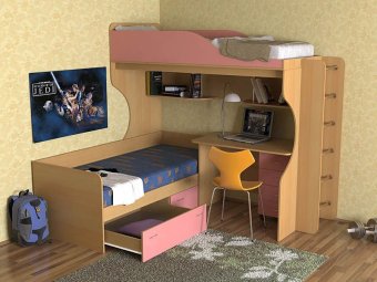 Двухъярусная кровать Дуэт-5 с металлической лестницей - 39925